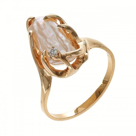 Biwa Pearl Ring with Diamond