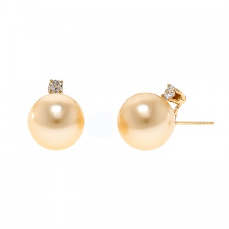 11.5-12.0mm Golden South Sea Pearl Stud Earrings with Diamond