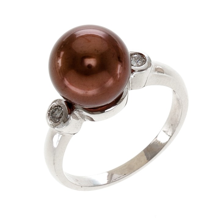 Chocolate Tahitian Pearl Ring With Diamonds