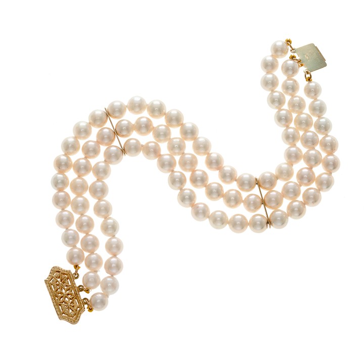 3 Strand Japanese Akoya Cultured Pearl Bracelet