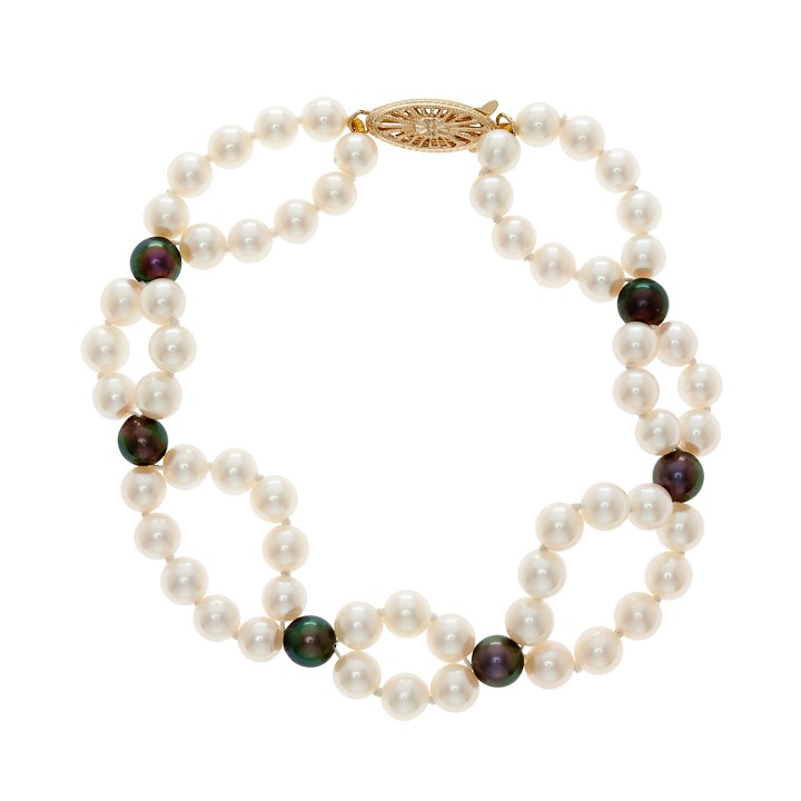 Japanese Akoya Pearls with Rubies and Diamonds Gold Bracelet | White gold bangle  bracelets, Rose gold bracelet set, White gold bangle
