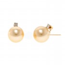 11.5-12.0mm Golden South Sea Pearl Stud Earrings with Diamond