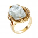 Keshi Pearl Ring with Diamonds