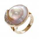 19.5-20.0mm Mabe Blister Pearl Ring with Diamonds