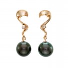 9.5-10.0mm Tahitian Black Pearl Earrings with Diamonds 