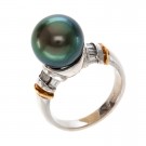 11.0-11.5mm Tahitian Black Pearl Ring with Diamonds