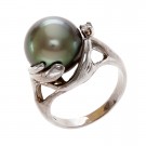 11.5-12.0mm Tahitian Black Pearl Ring with Diamond